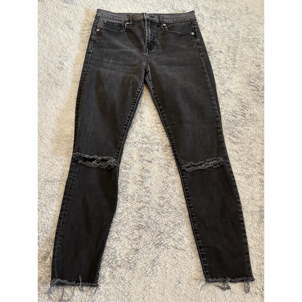 Gap Womens 8/29R True Skinny Mid Rise Black Distressed Stretch Jeans